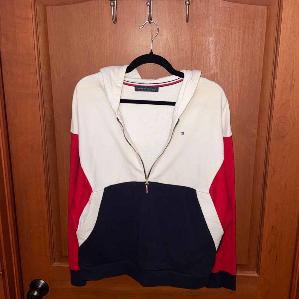 Tommy Hilfiger Colorblock Half-Zip Hoodie - Cream/Red/Navy